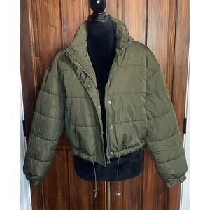 Army Green Women's Puffer Jacket, Size Large